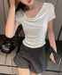 オフショルTシャツ 胸元ドレープトップス レディース ワンショルダーtシャツ サイドギャザー入り半袖カットソー着やせ 夏涼しいタイトTシャツ薄手カットソー 韓国風 2YIKE-014