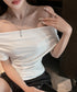 オフショルTシャツ 胸元ドレープトップス レディース ワンショルダーtシャツ サイドギャザー入り半袖カットソー着やせ 夏涼しいタイトTシャツ薄手カットソー 韓国風 2YIKE-014