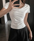 オフショルTシャツ 胸元ドレープトップス レディース ワンショルダーtシャツ サイドギャザー入り半袖カットソー着やせ 夏涼しいタイトTシャツ薄手カットソー 韓国風 2YIKE-014