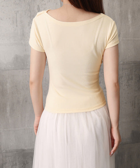 オフショルTシャツ 胸元ドレープトップス レディース ワンショルダーtシャツ サイドギャザー入り半袖カットソー着やせ 夏涼しいタイトTシャツ薄手カットソー 韓国風 2YIKE-014
