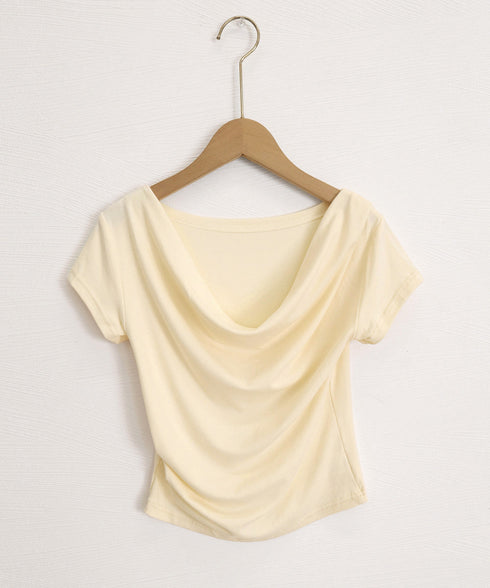 オフショルTシャツ 胸元ドレープトップス レディース ワンショルダーtシャツ サイドギャザー入り半袖カットソー着やせ 夏涼しいタイトTシャツ薄手カットソー 韓国風 2YIKE-014