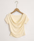 オフショルTシャツ 胸元ドレープトップス レディース ワンショルダーtシャツ サイドギャザー入り半袖カットソー着やせ 夏涼しいタイトTシャツ薄手カットソー 韓国風 2YIKE-014