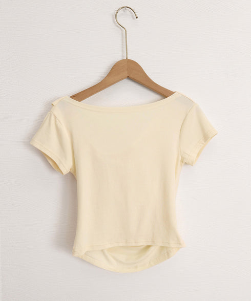 オフショルTシャツ 胸元ドレープトップス レディース ワンショルダーtシャツ サイドギャザー入り半袖カットソー着やせ 夏涼しいタイトTシャツ薄手カットソー 韓国風 2YIKE-014