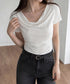 オフショルTシャツ 胸元ドレープトップス レディース ワンショルダーtシャツ サイドギャザー入り半袖カットソー着やせ 夏涼しいタイトTシャツ薄手カットソー 韓国風 2YIKE-014