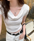 オフショルTシャツ 胸元ドレープトップス レディース ワンショルダーtシャツ サイドギャザー入り半袖カットソー着やせ 夏涼しいタイトTシャツ薄手カットソー 韓国風 2YIKE-014