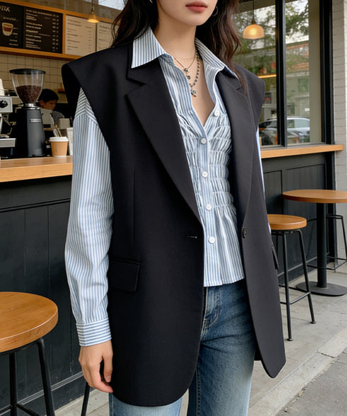 ストライプ柄シャーリングシャツ襟付き長袖 オフィスカジュアル シャツブラウス着やせ きれいめトップス ウエストマークお洒落 ギャザーシャツ ペプラムフレアブラウス 2YIYAL-001