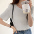 tシャツ レディース半袖ワッフルTシャツ ラウンドネック ベーシックtシャツ 韓国ファッション カットソー シンプル 無地 大人気tシャツ白黒 夏トップスおしゃれ 2YTONG-002