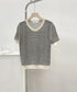 ボーダー柄サマーニットトップス 半袖春夏 レディース ニットソー 配色 クルーネック 薄手ニットTシャツ 着やせトップス 大人カジュアル 韓国プルオーバーおしゃれ 2YTONG-018