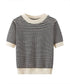 ボーダー柄サマーニットトップス 半袖春夏 レディース ニットソー 配色 クルーネック 薄手ニットTシャツ 着やせトップス 大人カジュアル 韓国プルオーバーおしゃれ 2YTONG-018