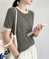 ボーダー柄サマーニットトップス 半袖春夏 レディース ニットソー 配色 クルーネック 薄手ニットTシャツ 着やせトップス 大人カジュアル 韓国プルオーバーおしゃれ 2YTONG-018
