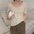 半袖 サマーニット レディースニットソー Uネック リブニットTシャツ 韓国カットソー 無地 ベーシック 夏トップス 柔らかい薄手 大人カジュアル着やせ 6色展開 2YTONG-020
