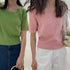 半袖 サマーニット レディースニットソー Uネック リブニットTシャツ 韓国カットソー 無地 ベーシック 夏トップス 柔らかい薄手 大人カジュアル着やせ 6色展開 2YTONG-020