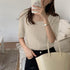 半袖 サマーニット レディースニットソー Uネック リブニットTシャツ 韓国カットソー 無地 ベーシック 夏トップス 柔らかい薄手 大人カジュアル着やせ 6色展開 2YTONG-020