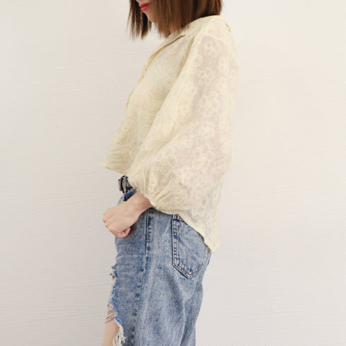 花柄刺しゅうレース ブラウス レディース 韓国ファッション シースルーブラウス きれいめ 七分袖 フラワーレース トップス シャツカーディガン レディース 春夏服 2YTONG-022