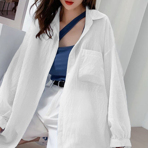 ストライプ ブラウス シアーシャツ 夏服 透け感シャツ ゆったり ブラウス長袖 レディース ドロップショルダー トップス 薄手ブラウス 着やせ サマーカーディガン 2YTONG-023