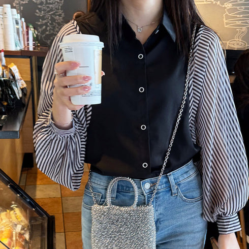 シャツブラウス 長袖 レディース 春夏秋 ゆったり ストライプ柄 ブラウス 袖切り替え オフィスカジュアル トップス 大人女性 おしゃれ ブラウス着やせ 通勤大人 2YTONG-024
