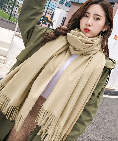 韓国マフラー カシミヤタッチ大判ストール 10色 フリンジマフラー レディース 暖かいマフラー 無地 高見え 韓国ファッション プチプラ ひざ掛け 秋冬防寒グッズ 2YUEQIAO-001