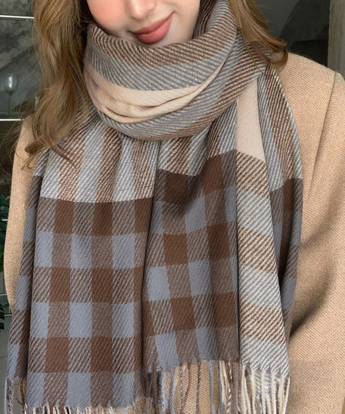 チェック柄マフラーレディース大判ストール 暖かいカシミヤ風マフラー リバーシブルフリンジマフラー大人可愛い ストライプ柄ひざ掛け秋冬肩掛け ネックウォーマー韓国風 2YUEQIAO-003