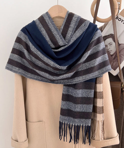 チェック柄マフラーレディース大判ストール 暖かいカシミヤ風マフラー リバーシブルフリンジマフラー大人可愛い ストライプ柄ひざ掛け秋冬肩掛け ネックウォーマー韓国風 2YUEQIAO-003