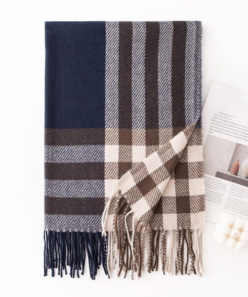 チェック柄マフラーレディース大判ストール 暖かいカシミヤ風マフラー リバーシブルフリンジマフラー大人可愛い ストライプ柄ひざ掛け秋冬肩掛け ネックウォーマー韓国風 2YUEQIAO-003