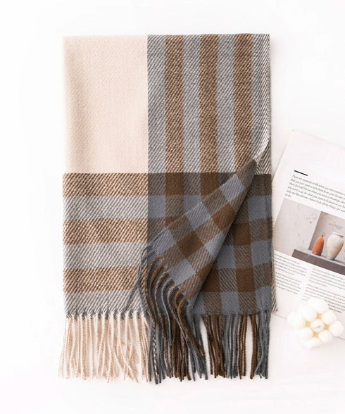 チェック柄マフラーレディース大判ストール 暖かいカシミヤ風マフラー リバーシブルフリンジマフラー大人可愛い ストライプ柄ひざ掛け秋冬肩掛け ネックウォーマー韓国風 2YUEQIAO-003