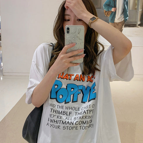 ロゴTシャツ レディース半袖ゆるtシャツ トップス ルーズ 英字ロゴ ロングTシャツ 着やせ 体型カバー プリントTシャツ 半袖 オルチャン 韓国ファッション夏服 2YUEYH-001