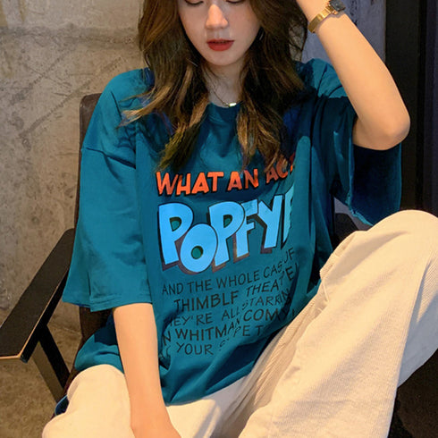ロゴTシャツ レディース半袖ゆるtシャツ トップス ルーズ 英字ロゴ ロングTシャツ 着やせ 体型カバー プリントTシャツ 半袖 オルチャン 韓国ファッション夏服 2YUEYH-001