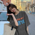 ロゴTシャツ レディース半袖ゆるtシャツ トップス ルーズ 英字ロゴ ロングTシャツ 着やせ 体型カバー プリントTシャツ 半袖 オルチャン 韓国ファッション夏服 2YUEYH-001