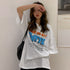 ロゴTシャツ レディース半袖ゆるtシャツ トップス ルーズ 英字ロゴ ロングTシャツ 着やせ 体型カバー プリントTシャツ 半袖 オルチャン 韓国ファッション夏服 2YUEYH-001