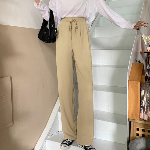 ストレートパンツ 美脚 セミワイドパンツ レディース ハイウエスト スーツパンツ 通勤 OL オフィス ロングパンツ 薄手ウエスト紐調節 ボトムス 春秋夏きれいめ 2YUEYH-009