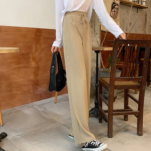 ストレートパンツ 美脚 セミワイドパンツ レディース ハイウエスト スーツパンツ 通勤 OL オフィス ロングパンツ 薄手ウエスト紐調節 ボトムス 春秋夏きれいめ 2YUEYH-009