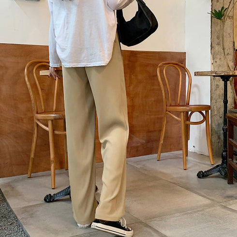 ストレートパンツ 美脚 セミワイドパンツ レディース ハイウエスト スーツパンツ 通勤 OL オフィス ロングパンツ 薄手ウエスト紐調節 ボトムス 春秋夏きれいめ 2YUEYH-009
