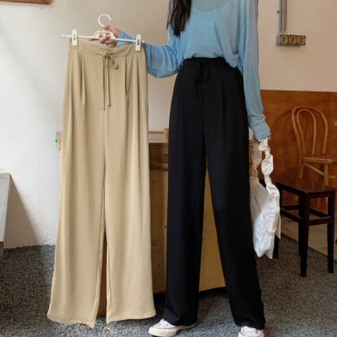 ストレートパンツ 美脚 セミワイドパンツ レディース ハイウエスト スーツパンツ 通勤 OL オフィス ロングパンツ 薄手ウエスト紐調節 ボトムス 春秋夏きれいめ 2YUEYH-009
