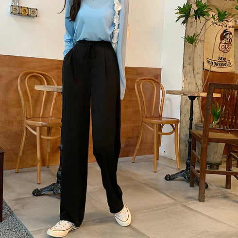 ストレートパンツ 美脚 セミワイドパンツ レディース ハイウエスト スーツパンツ 通勤 OL オフィス ロングパンツ 薄手ウエスト紐調節 ボトムス 春秋夏きれいめ 2YUEYH-009