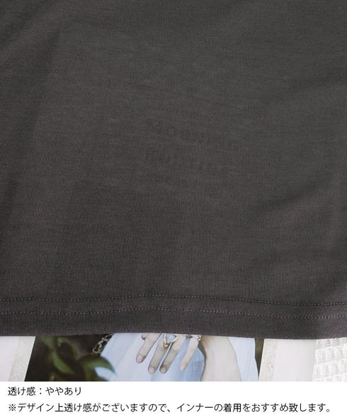 ドレープネックトップスレイヤード風ロゴT レディースカウルネックロンT重ね着風 細身Tシャツ長袖 シアーロングtシャツ薄手プルオーバー韓国風レタリングT Y2K風 2YUNYK-001