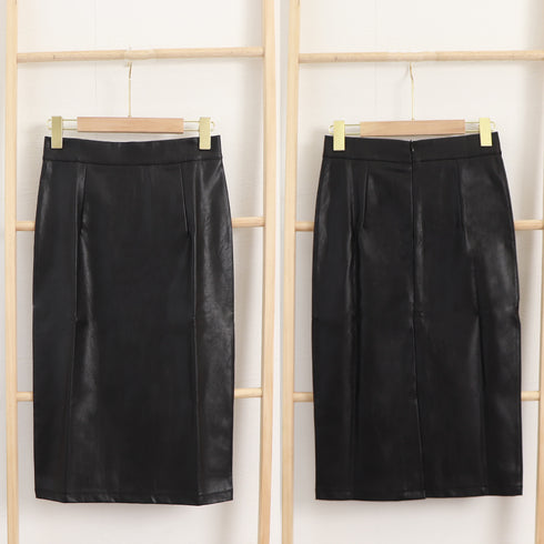 レザースカートタイトスカートミディ丈OL レディース 韓国風 ハイウエストフェイクレザースカート 美脚フィット感 バックスリット Aラインスカート 秋冬 きれいめ 2ZHM-010