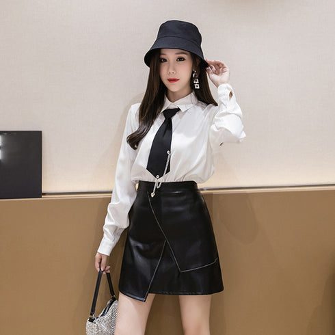 PUレザー ミニスカート美脚ハイウエスト レディース セクシー フェイクレザー スカート インナーパンツ付き 膝上丈 台形スカート黒 きれいめ 大人可愛い 韓国風 2ZHM-013