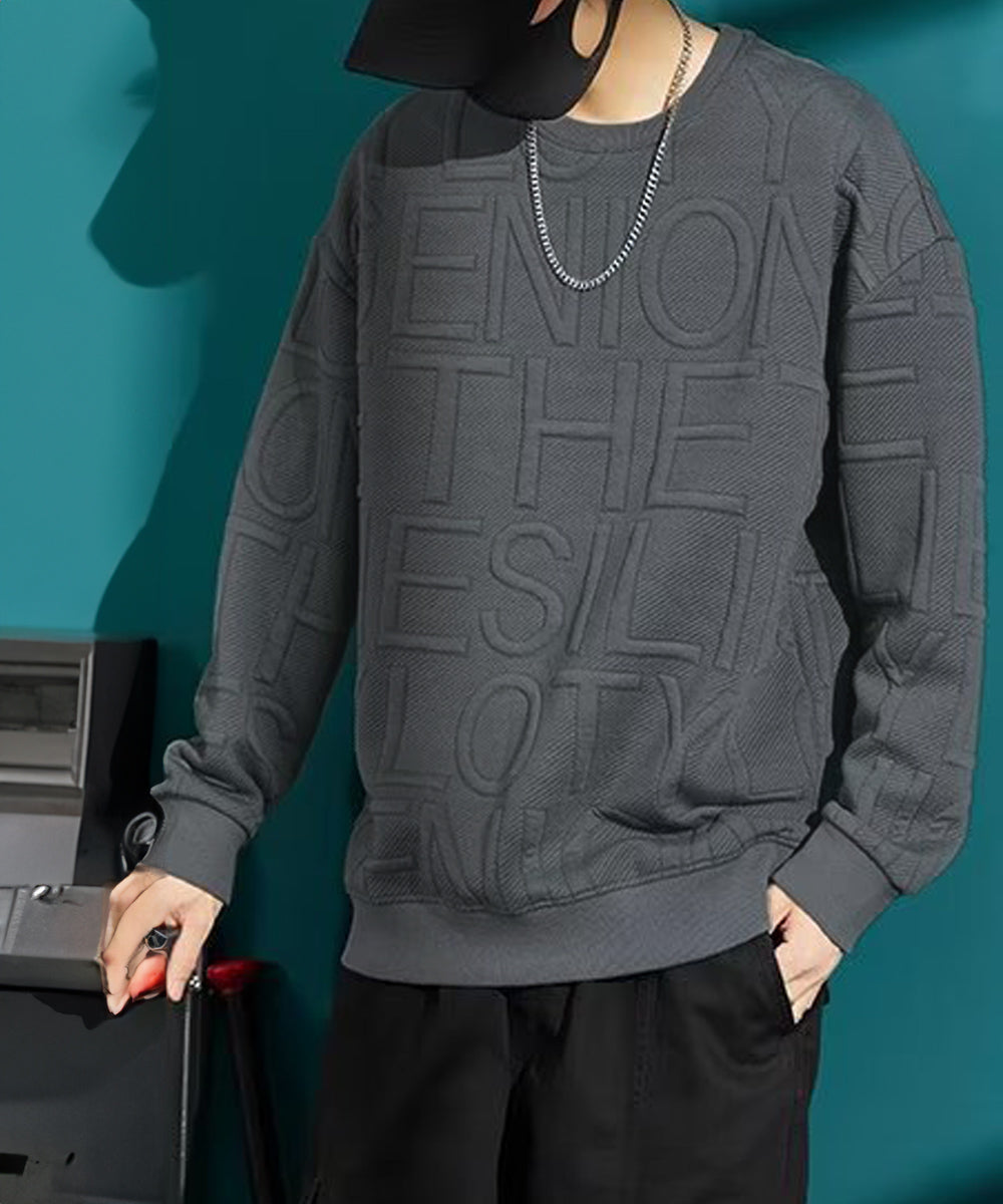 エンボス加工ロゴtシャツ メンズ 長袖 ダークグレー