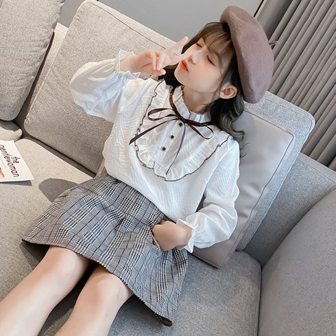 キッズ セットアップ 女の子 シャツ キッズ セットアップ 女の子 シャツ スカート 2点セット 長袖 おしゃれ カジュアル 秋冬 小学生 通学着 33AXL-004