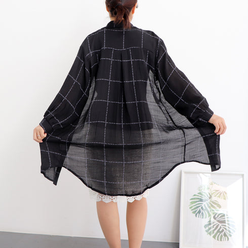ロング カーディガン チェック柄シャツ ブラウス レディース 長袖 韓国ファッション UV対策 冷房対策 トップス 夏サマー 33DW-004
