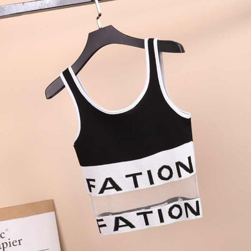 タンクトップ ノースリーブ キャミソール インナー 重ね着 セクシー カジュアル チュール切り替え ショート丈 夏 リブニット 33DW-010