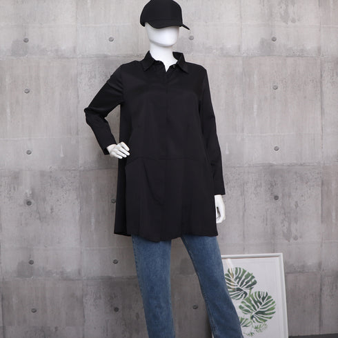 ロング丈シャツ シャツブラウス 長袖 レディース 春夏 トップス 黒 ゆったり おしゃれ カジュアルシャツ 韓国風 体型カバー 白 ふんわり シャツ 33DW-027
