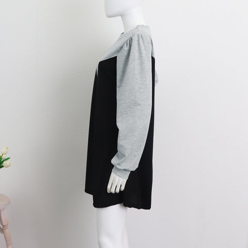 Tシャツワンピース 切替 レイヤード風 レディース 長袖 重ね着風 春秋冬 異素材 ゆったりAラインワンピース カジュアル ショート丈 マタニティウェア 33DW-034
