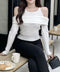 ニットトップス オフショルダー セーター 韓国ファッション 長袖ニット おしゃれ ストレッチセーター春 肩出しトップス カジュアルきれいめ セクシーニットソー 33DW-051