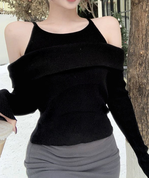 ニットトップス オフショルダー セーター 韓国ファッション 長袖ニット おしゃれ ストレッチセーター春 肩出しトップス カジュアルきれいめ セクシーニットソー 33DW-051