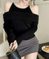 ニットトップス オフショルダー セーター 韓国ファッション 長袖ニット おしゃれ ストレッチセーター春 肩出しトップス カジュアルきれいめ セクシーニットソー 33DW-051