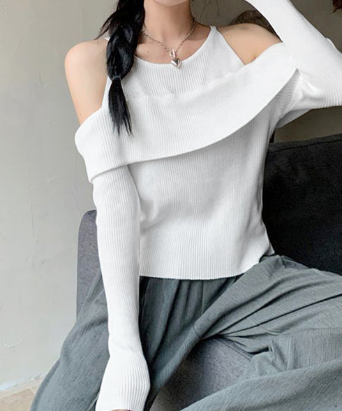 ニットトップス オフショルダー セーター 韓国ファッション 長袖ニット おしゃれ ストレッチセーター春 肩出しトップス カジュアルきれいめ セクシーニットソー 33DW-051