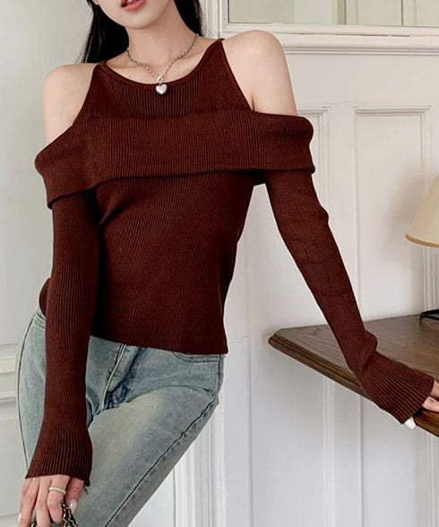 ニットトップス オフショルダー セーター 韓国ファッション 長袖ニット おしゃれ ストレッチセーター春 肩出しトップス カジュアルきれいめ セクシーニットソー 33DW-051