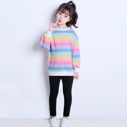 新作 子供服 キッズ 女の子 新作 子供服 キッズ 女の子 長袖Tシャツ レインボーストライプ トップス ゆったり シンプル カジュアル 人気 可愛い 33FYYFS-001