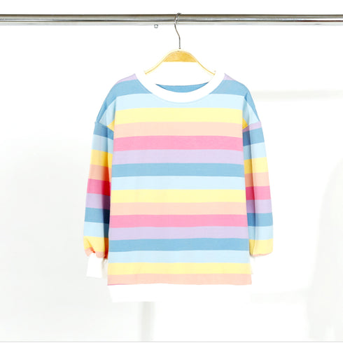 新作 子供服 キッズ 女の子 新作 子供服 キッズ 女の子 長袖Tシャツ レインボーストライプ トップス ゆったり シンプル カジュアル 人気 可愛い 33FYYFS-001